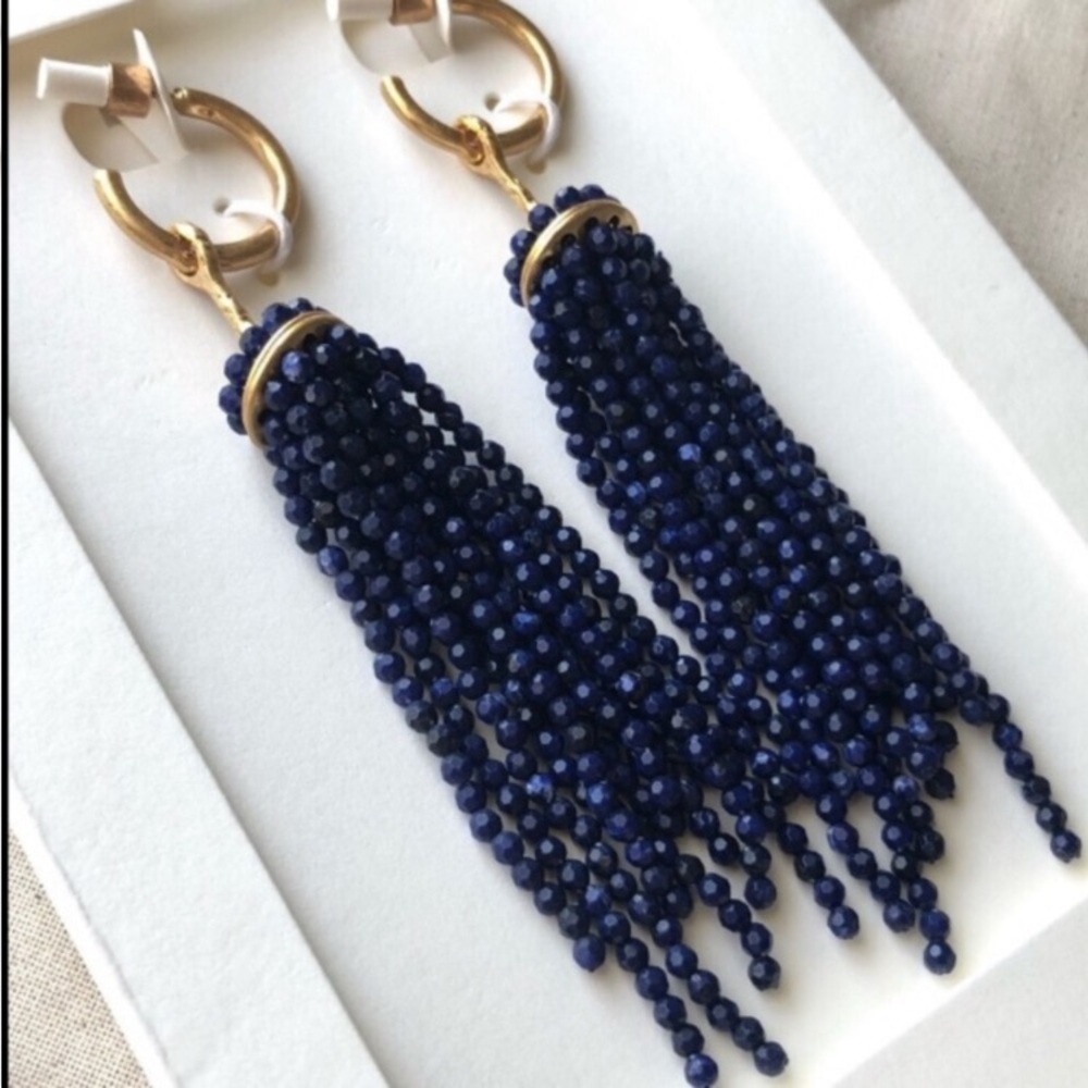 NWT Zara Blue Beaded Statement Tassel Earrings